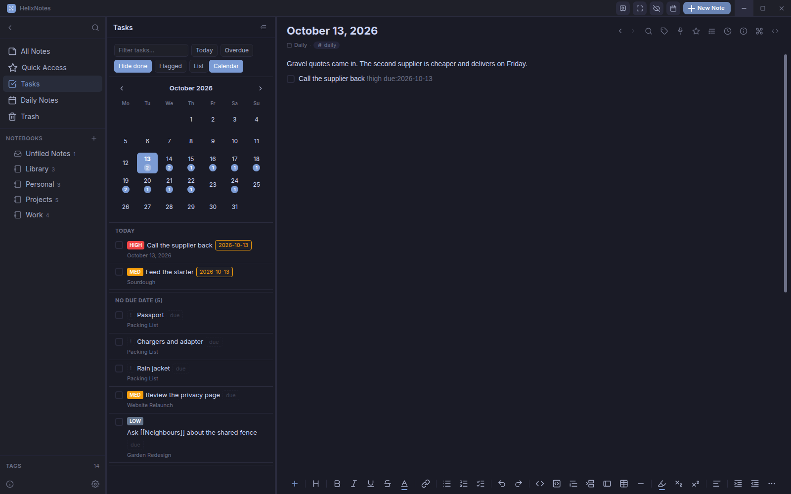 Tasks calendar view
