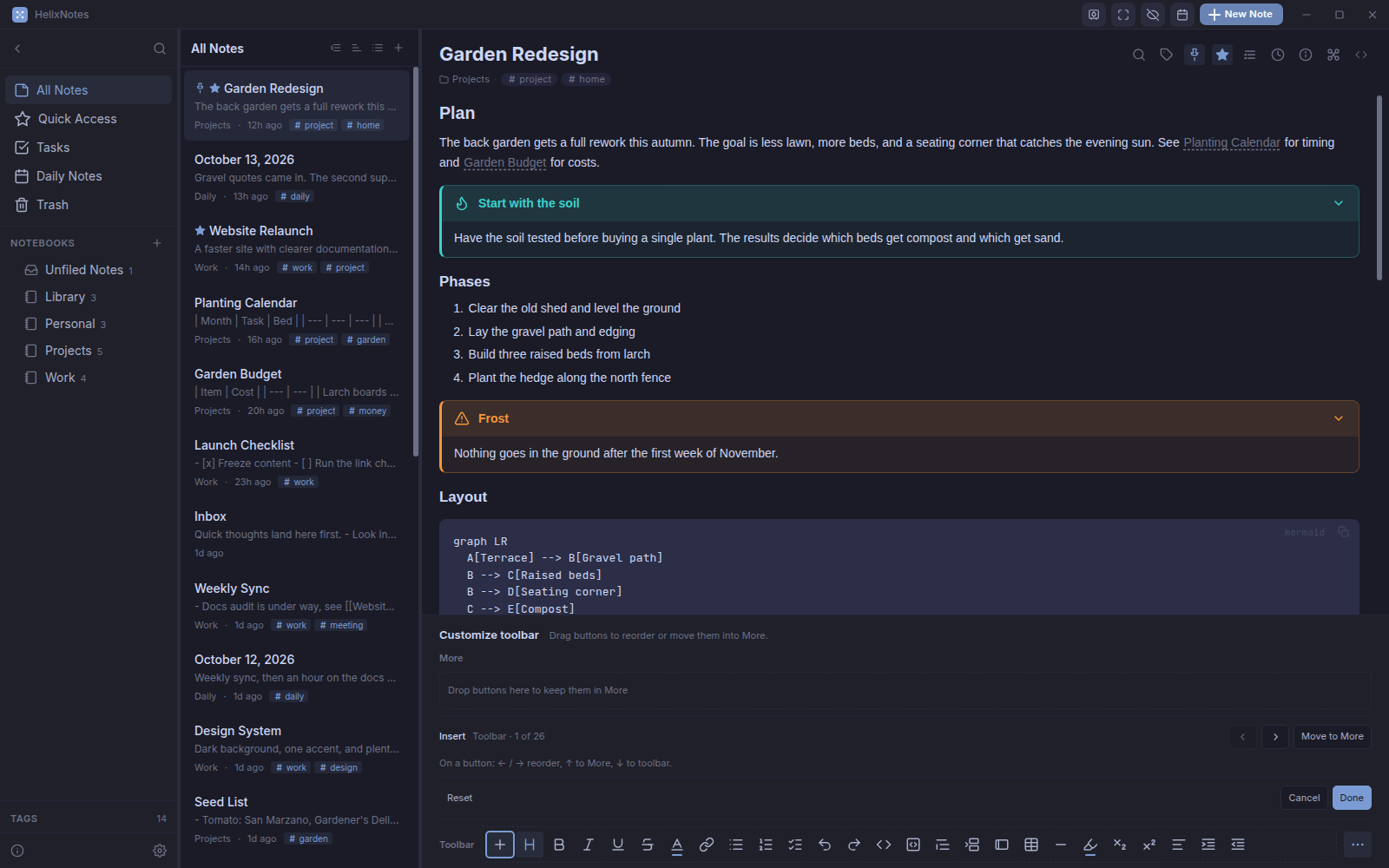 The Customize toolbar dialog with the toolbar row and the More row